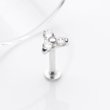 Detail View 1 of 14 Karat White Gold OneFit Threadless Trinity Sparkle Flat Back Stud Labret-Clear Gem